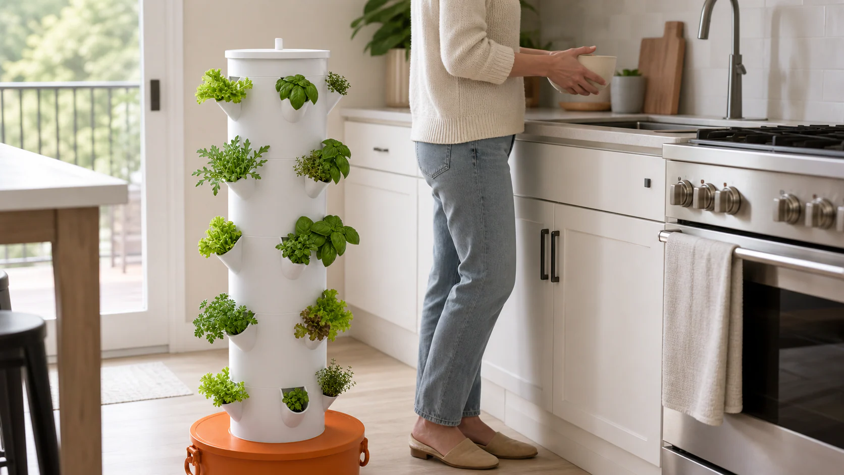 HydroGarden dikey tarım sisteminin ev ortamındaki gerçek ölçeği